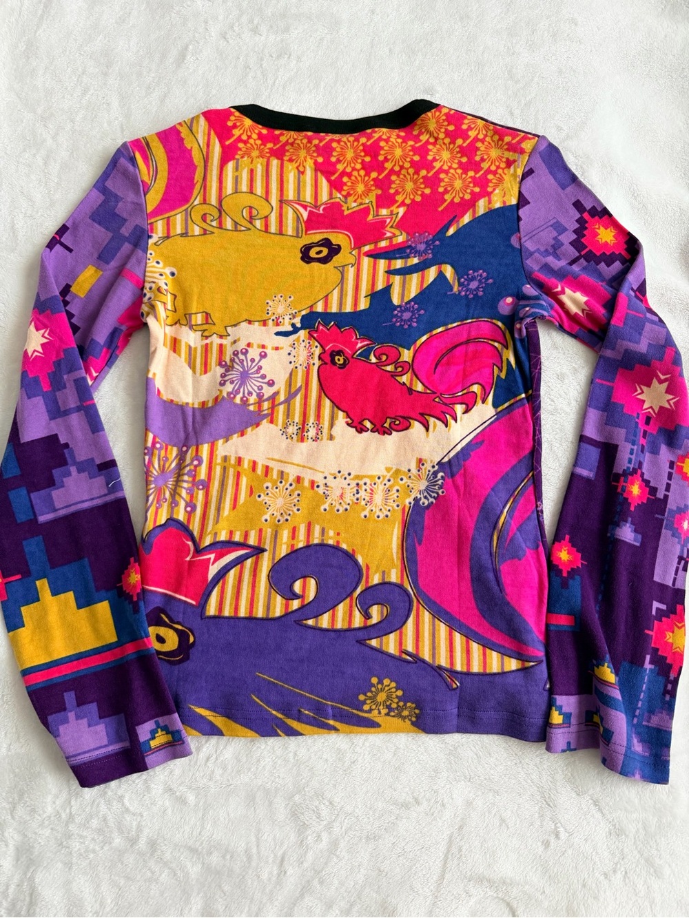 Hayes Custo Barcelona Y2K Portrait V-Neck Long Sleeve Tee 100% Cotton Medium - Picture 4 of 7